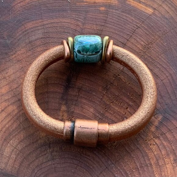 Artisan Leather Copper & Ceramic Cuff Bracelet Magnetic Closure - Picture 6 of 9